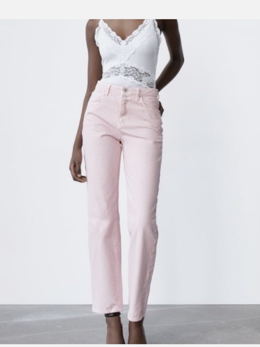 Zara Pink High-Rise Straight Jeans